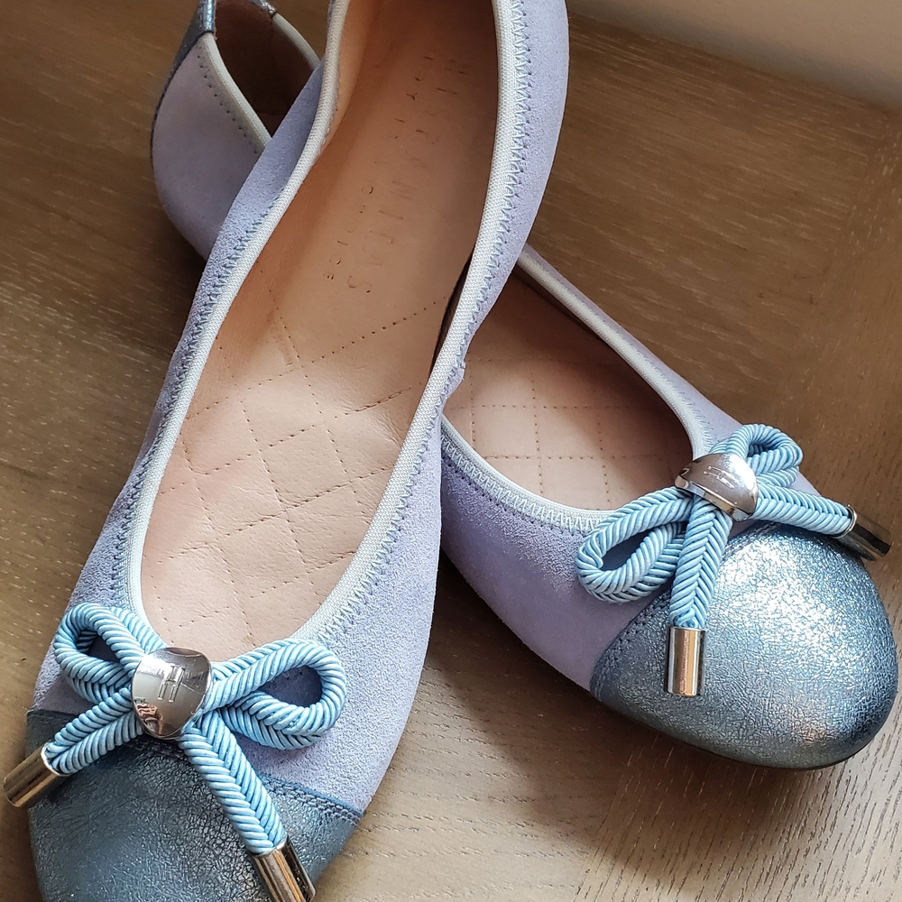 Ballerina Leather Flats - Suede, Periwinkle Blue With Silver Bow - Made In Spain - Picture 12 of 15